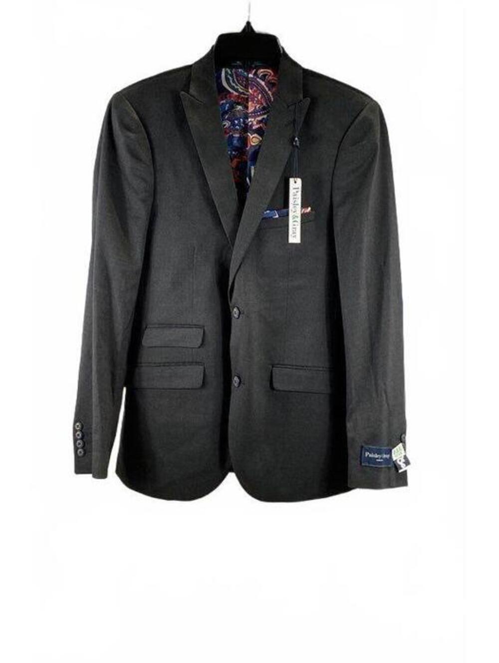 Paisley & Gray Ashton Sport Coat Charcoal Grey Paisley Lining NWT Size 34R